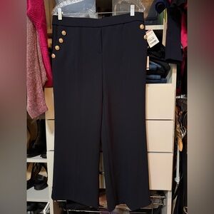 Jules & Leopold Navy Wide Leg Pants with Gold Buttons